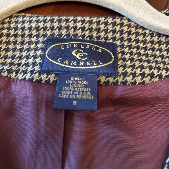 VTG Chelsea Campbell Womens Dress Jumper 8 Tan Houndstooth 100% Wool Academia - Picture 11 of 12